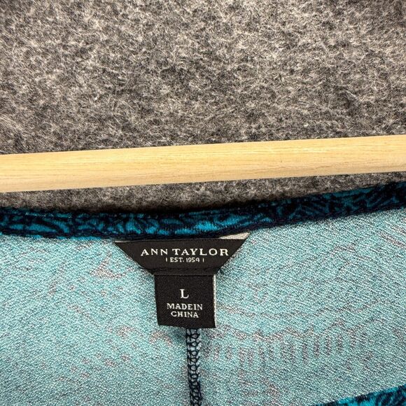 Ann Taylor Dress Women L Large Blue Geometric Sheath Midi Lined Short Sleeve - Picture 3 of 7